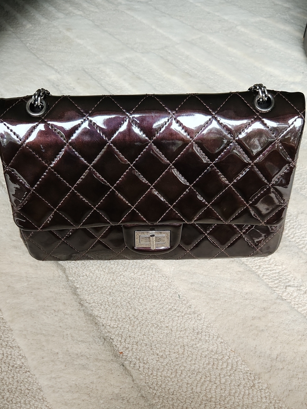 CHANEL Quilted Patent Shoulder Bag - Brown